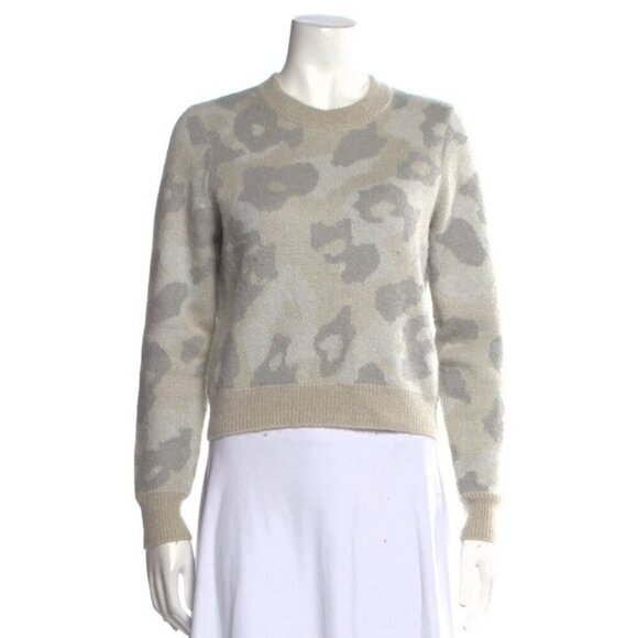 RAG & BONE Gray Leopard Print Mohair Alpaca Sweater Sz S Old Money Quiet Luxury - Picture 2 of 9